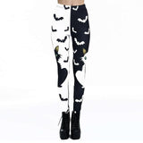 Printed Leggings Cat Bat Black White Gothic Harajuku Kawaii Pants Women