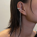 Veile Studios No Pierced Ears Long Elf Clips Gothic Style Chain Earrings