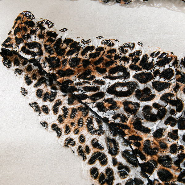 Gathered  Leopard Print Bra And Panty Set For Women Thin Fit Comfortable Bras & Bra Sets