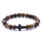 Bracelets Veile Studios Natural Stone Black Cross Elastic Wire Bracelet For Fashion Jewellery And Accessories