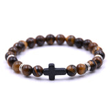 Bracelets Veile Studios Natural Stone Black Cross Elastic Wire Bracelet For Fashion Jewellery And Accessories