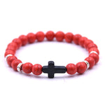 Bracelets Veile Studios Natural Stone Black Cross Elastic Wire Bracelet For Fashion Jewellery And Accessories
