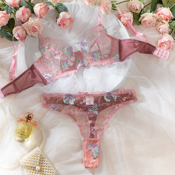 Lace Embroidery Women's Bra Flower Advanced Craft Steel Ring Gathered  Lingerie Set Bras & Bra Sets