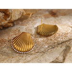 Veile Studios Scalloped Shell With Rhinestones And Titanium Steel For Women Ladies Jewelry Earrings