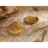 Veile Studios Scalloped Shell With Rhinestones And Titanium Steel For Women Ladies Jewelry Earrings