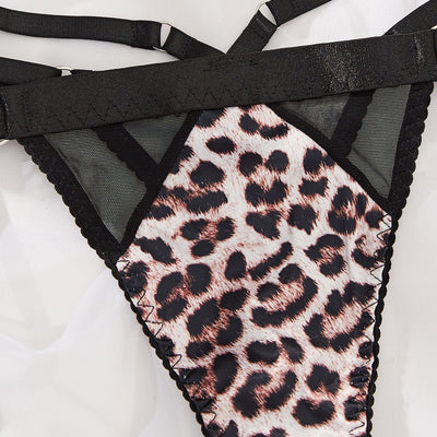 Bra Set With Leopard Pattern Splicing 4 Piece Set Bras & Bra Sets