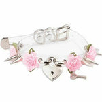 Silver Gold Spiked Locking Heart Collar With Key Rose Flowers Choker Necklace