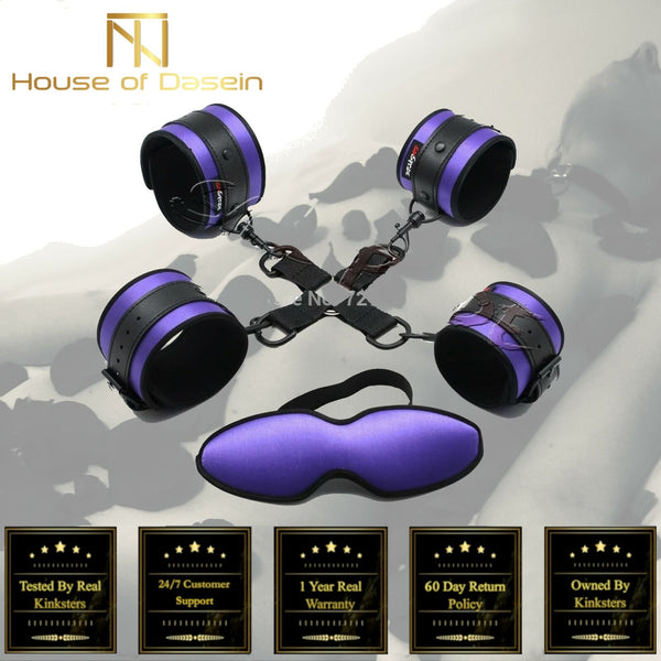 Purple Satin Restraints Set Ankle Wrist Cuffs Blindfold  Toy Kit  Starter Kits