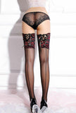 Black And Red Lace Top Thigh High Sheer Sexy Stockings Women