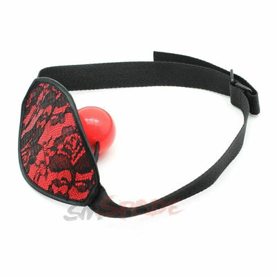 Red Black Lace Mask Silicone Ball Gag Mouth  Restraints Kink  Fetish Gags