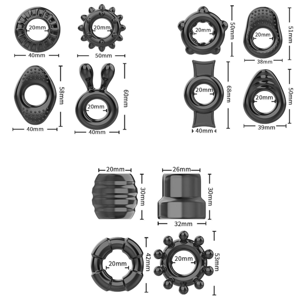 12 / Pcs Stretchy Black  Sleeves Men Ejaculation Delay  Rings