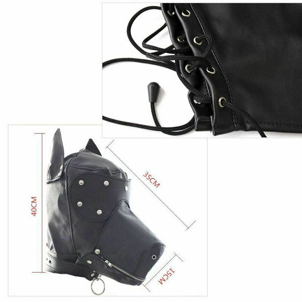Black Dog Mask Full Hood Puppy Pet Play  Kink  Fetish Restraints Hoods