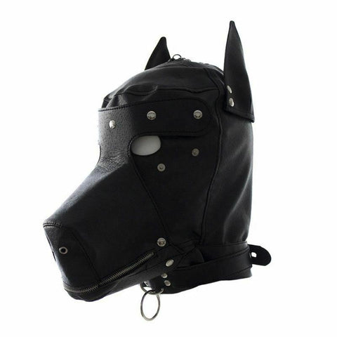 Black Dog Mask Full Hood Puppy Pet Play Bondage Kink Bdsm Fetish Restraints