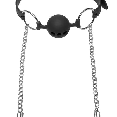 Hinder Breathable Silicone Ball Gag With Nipple Clamps Gags