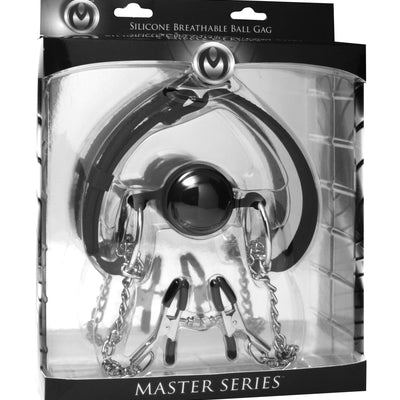Hinder Breathable Silicone Ball Gag With Nipple Clamps Gags