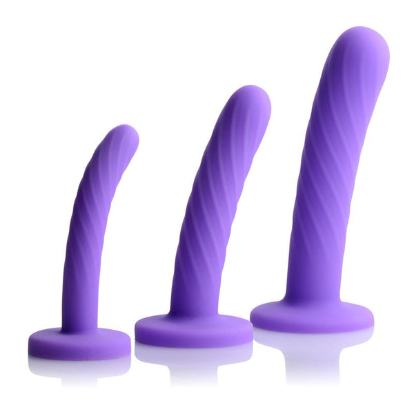 Tri Play 3 Pc Purple Silicone Dildo Set Strap Ons