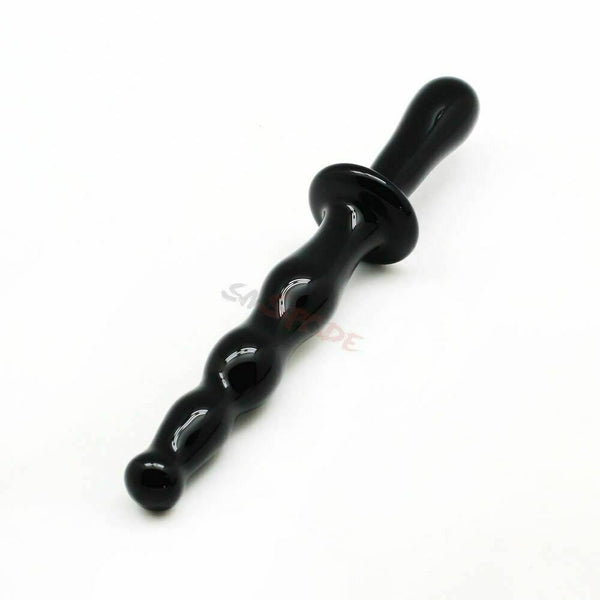 Black Glass Anal Beads Butt Plug Double Ended Dildo  Fetish Anal Balls & Beads