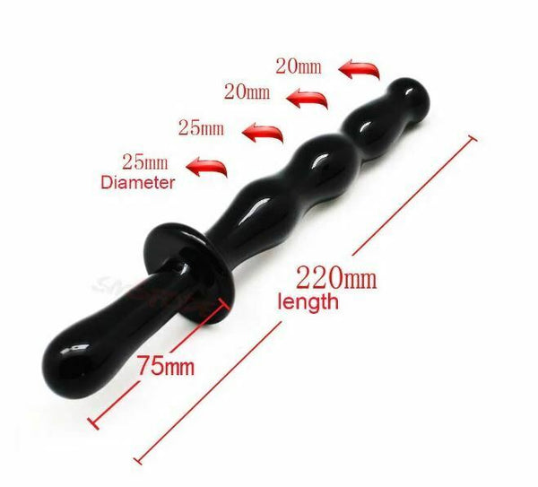 Black Glass Anal Beads Butt Plug Double Ended Dildo  Fetish Anal Balls & Beads