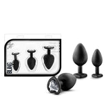 Luxe Bling Plugs Training Kit Black With Clear Gems Non Vibrating Butt Plugs