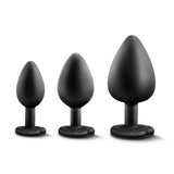 Luxe Bling Plugs Training Kit Black With Clear Gems Non Vibrating Butt Plugs