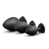 Luxe Bling Plugs Training Kit Black With Clear Gems Non Vibrating Butt Plugs