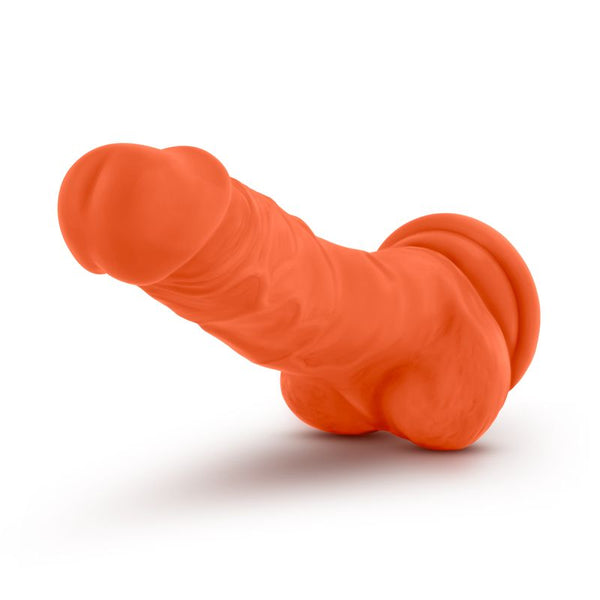 Neo Elite 7.5In Silicone Dual Density  With Balls Neon Orange Dildos