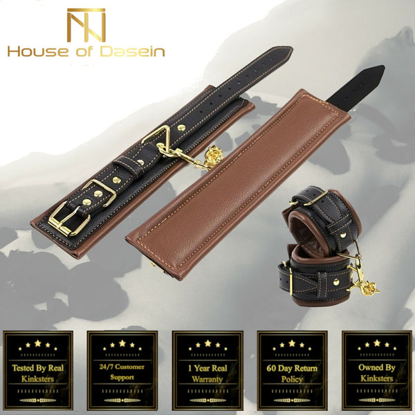 Brown Black Leather Wrist Handcuffs  Kink  Fetish Restraints Cuffs & Shackles