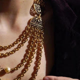 Veile Studios Retro Plain Gold Multi Layer Crystal Glass Pearl Niche Necklace Necklaces & Pendants