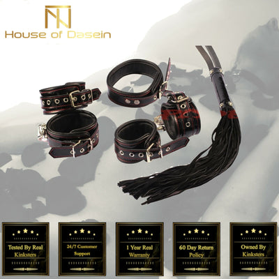 Real Leather  Kit Cuffs Restraints Collar Flogger   Starter Kits