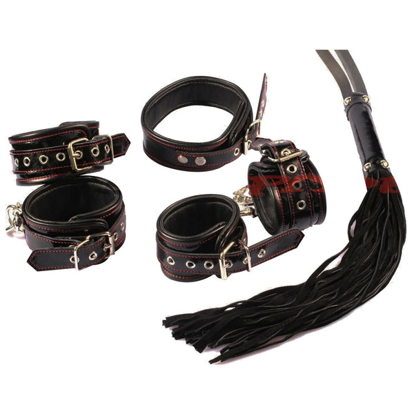 Real Leather  Kit Cuffs Restraints Collar Flogger   Starter Kits
