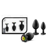 Luxe Bling Plugs Training Kit Black With Rainbow Gems Non Vibrating Butt Plugs
