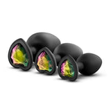 Luxe Bling Plugs Training Kit Black With Rainbow Gems Non Vibrating Butt Plugs
