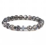 Bracelets Veile Studios Natural Stone Cross Beaded Bracelet Unisex Fashion Jewellery For Spirituality