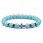 Bracelets Veile Studios Natural Stone Cross Beaded Bracelet Unisex Fashion Jewellery For Spirituality