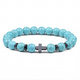 Bracelets Veile Studios Natural Stone Cross Beaded Bracelet Unisex Fashion Jewellery For Spirituality