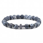 Bracelets Veile Studios Natural Stone Cross Beaded Bracelet Unisex Fashion Jewellery For Spirituality