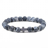 Bracelets Veile Studios Natural Stone Cross Beaded Bracelet Unisex Fashion Jewellery For Spirituality