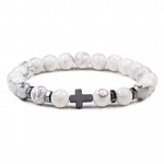 Bracelets Veile Studios Natural Stone Cross Beaded Bracelet Unisex Fashion Jewellery For Spirituality