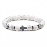 Bracelets Veile Studios Natural Stone Cross Beaded Bracelet Unisex Fashion Jewellery For Spirituality