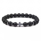 Bracelets Veile Studios Natural Stone Cross Beaded Bracelet Unisex Fashion Jewellery For Spirituality