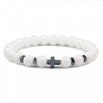 Bracelets Veile Studios Natural Stone Cross Beaded Bracelet Unisex Fashion Jewellery For Spirituality