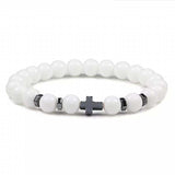 Bracelets Veile Studios Natural Stone Cross Beaded Bracelet Unisex Fashion Jewellery For Spirituality