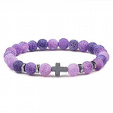 Bracelets Veile Studios Natural Stone Cross Beaded Bracelet Unisex Fashion Jewellery For Spirituality