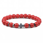 Bracelets Veile Studios Natural Stone Cross Beaded Bracelet Unisex Fashion Jewellery For Spirituality