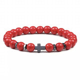 Bracelets Veile Studios Natural Stone Cross Beaded Bracelet Unisex Fashion Jewellery For Spirituality
