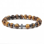 Bracelets Veile Studios Natural Stone Cross Beaded Bracelet Unisex Fashion Jewellery For Spirituality