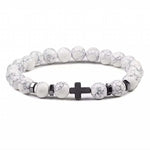 Bracelets Veile Studios Natural Stone Cross Beaded Bracelet Unisex Fashion Jewellery For Spirituality
