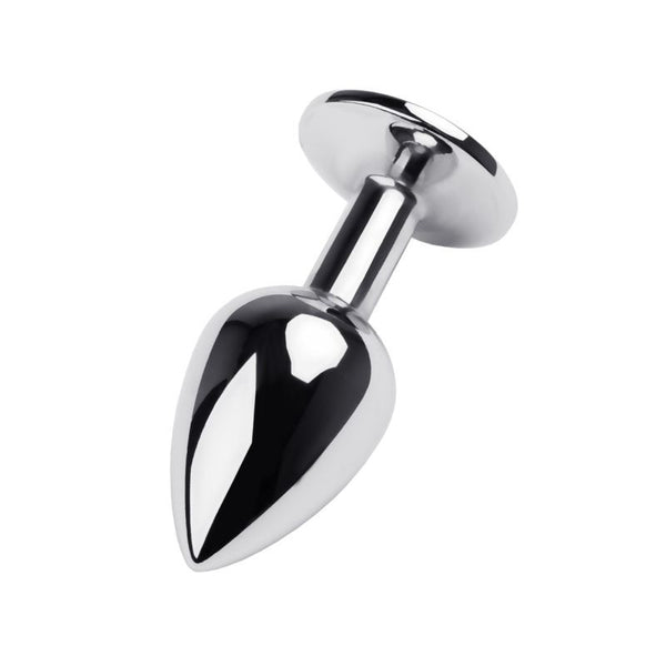 Silver Metal Anal Plug W Black Gem Small Non Vibrating Butt Plugs