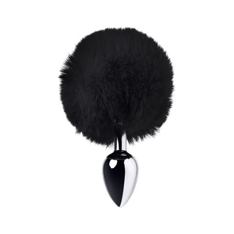 Silver Metal Anal Plug Small W Black Tail Non Vibrating Butt Plugs