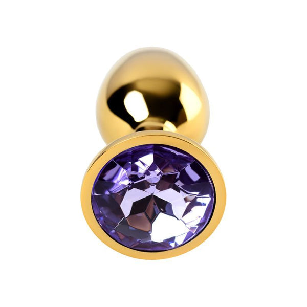 Gold Metal Anal Plug W Amethyst Crystal Small Non Vibrating Butt Plugs